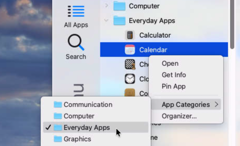 Screenshot of Start Menu context menu