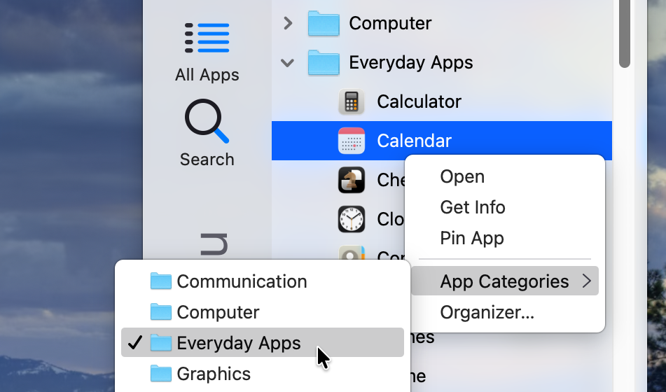 Screenshot of Start Menu context menu