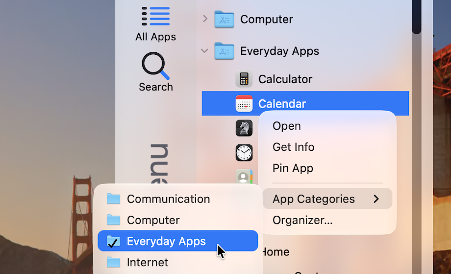 Screenshot of Start Menu context menu