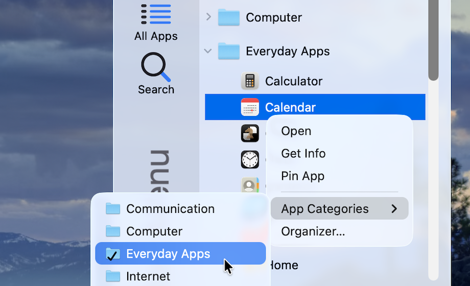 Screenshot of Start Menu context menu