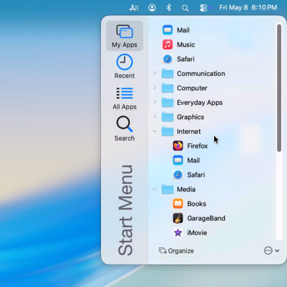 Screenshot of Start Menu in action