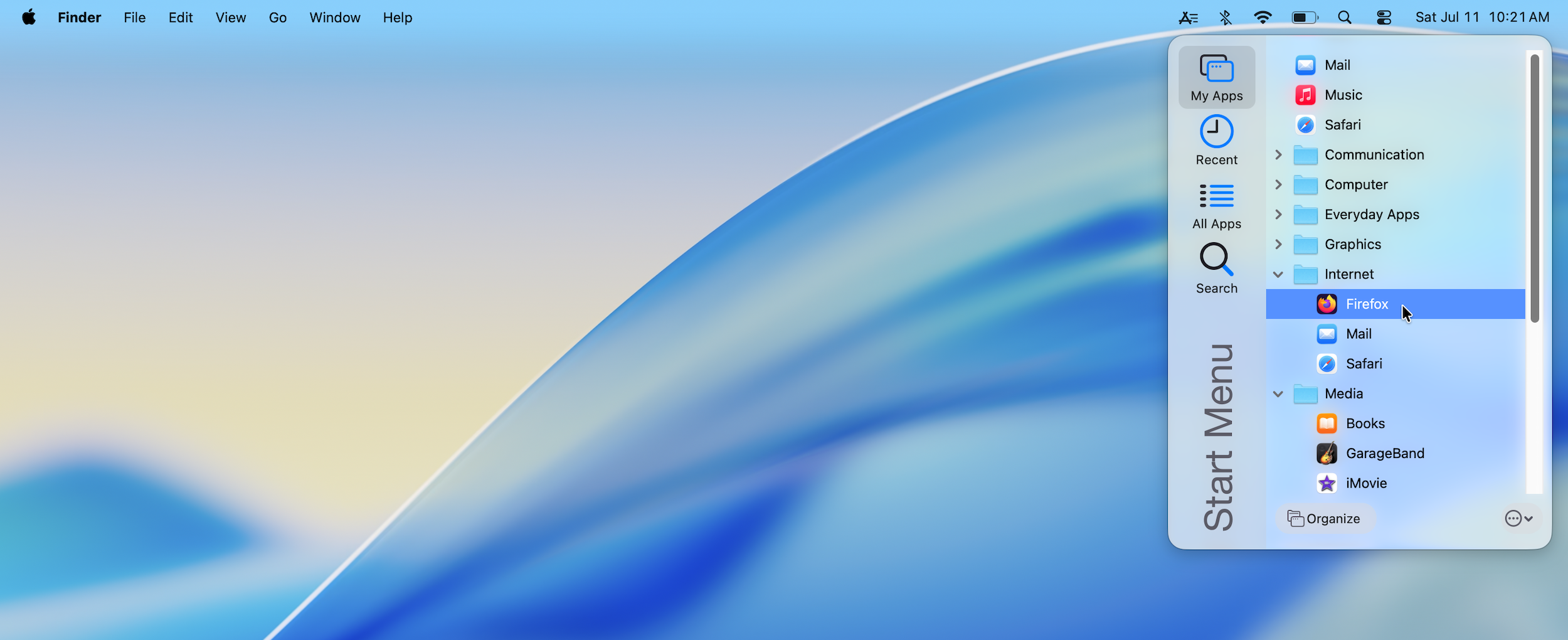 Screenshot of the Start Menu on the Desktop