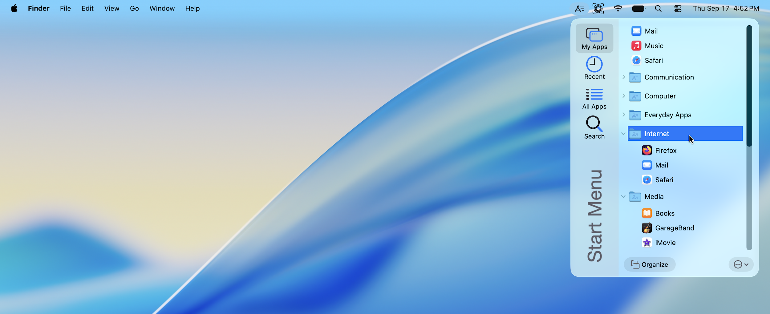 Screenshot of the Start Menu on the Desktop