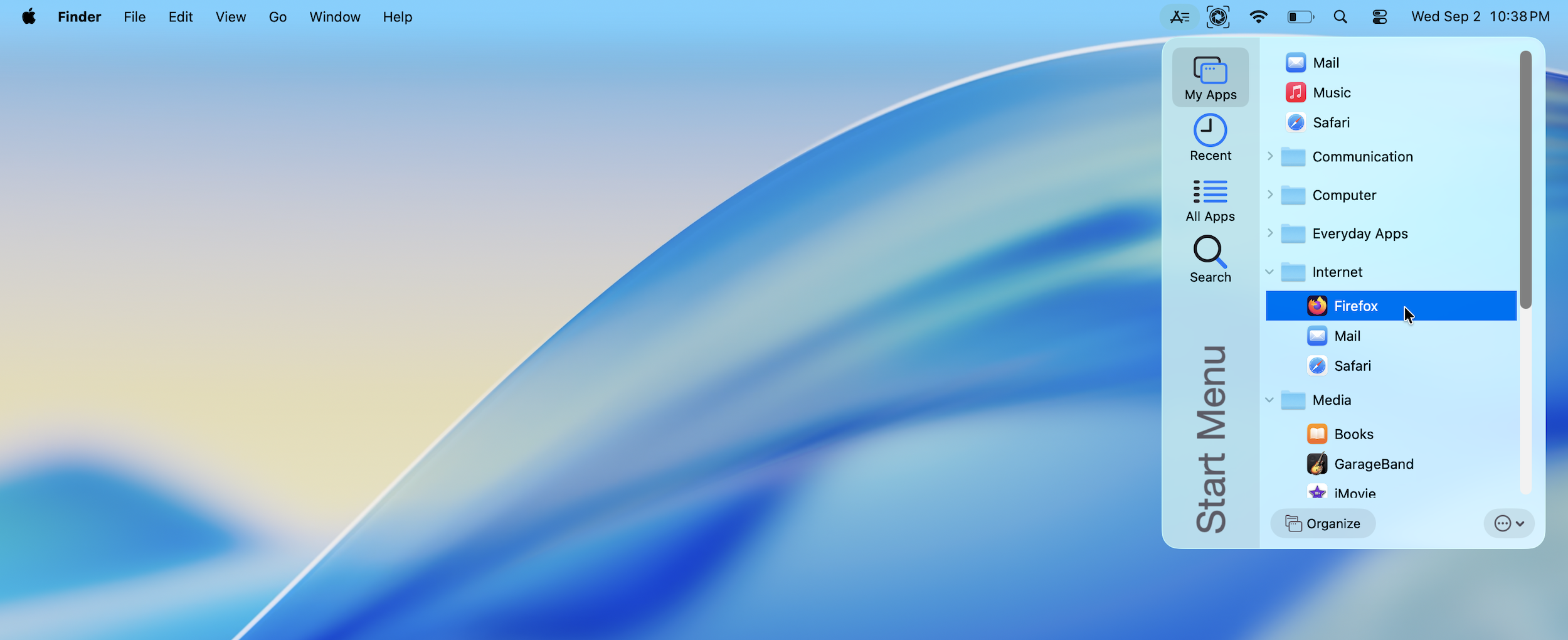Screenshot of the Start Menu on the Desktop