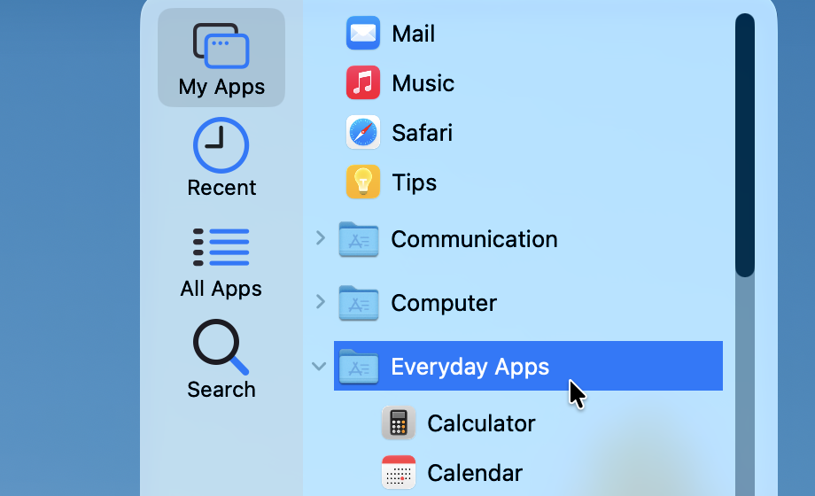 Screenshot of the My Apps menu