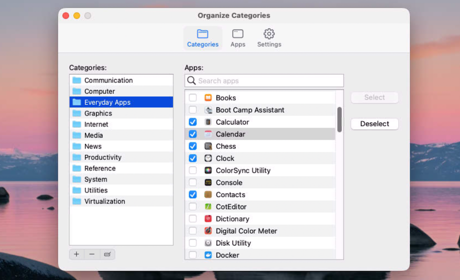 Screenshot of the Organizer